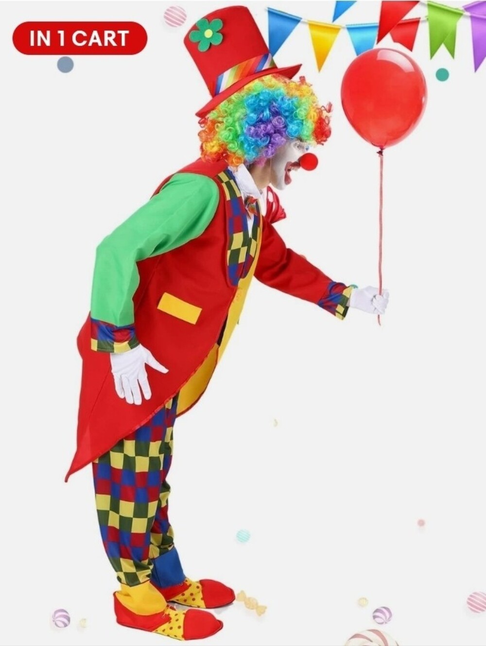 7 Pcs Clown Costume Set Adult Size Medium/Large.